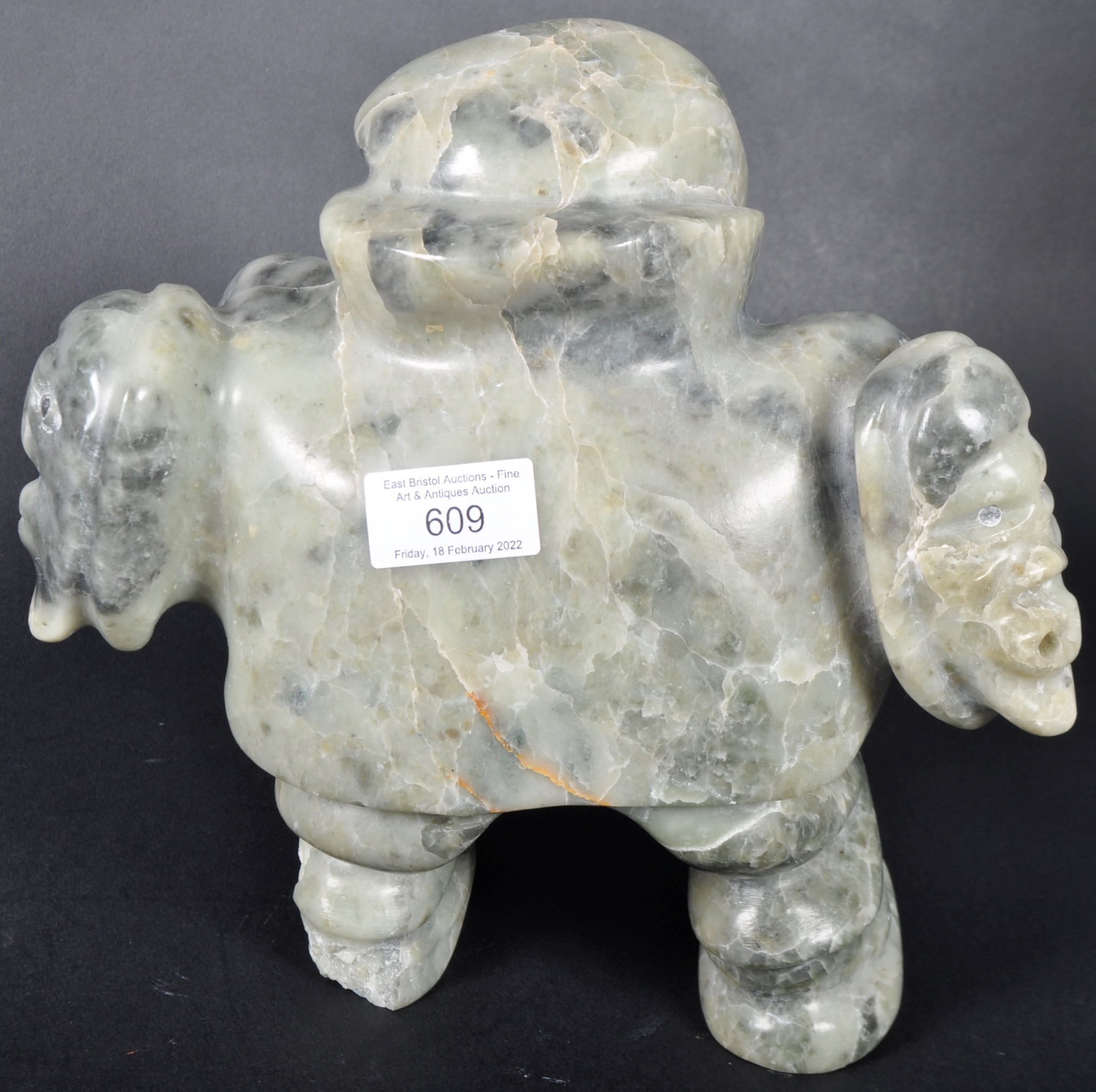 LUKE NULIAYOK - CARVED INUIT SOAPSTONE OWL SPIRIT FIGURE - Image 6 of 11