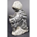 DAVIDEE SAUMIK - INUIT ART CARVED FIGURINE OF BOY SKINNING A SEAL