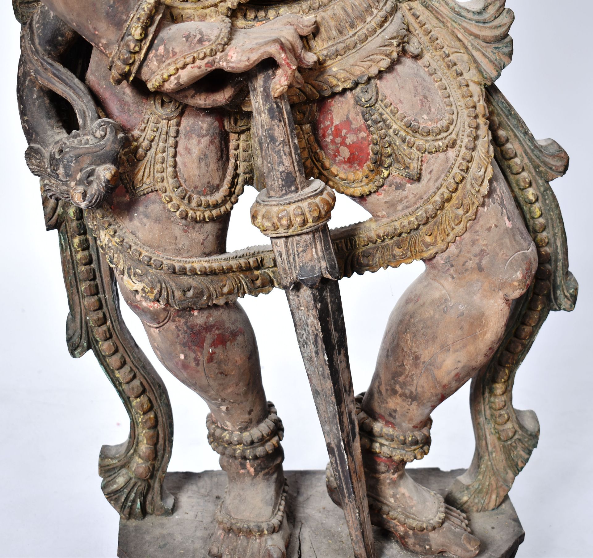 LARGE HINDU WOODEN TEMPLE SIZE CARVING NARASIMHA LAKSHMI - Image 4 of 7