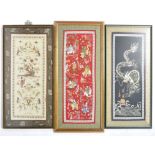 THREE CHINESE SILK EMBRIODERED PANELS