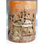 19TH CENTURY CHINESE HAND CARVED BAMBOO BRUSH POT