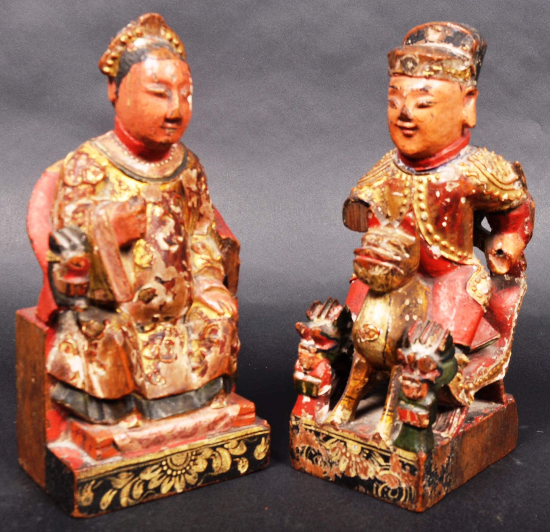 TWO 19TH CENTURY CHINESE CARVED WOODEN FIGURINES