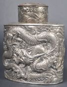 EARLY 20TH CENTURY CHINESE SILVER PLATE DRAGON TEA CADDY
