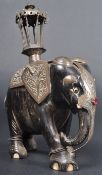 19TH CENTURY INDIAN HINDI EBONY WOOD & BRASS CARVED ELEPHANT FIGURE