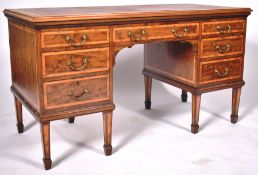 EDWARDIAN MAHOGANY INLAID TWIN PEDESTAL DESK