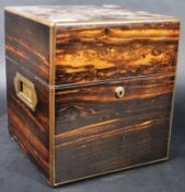 19TH CENTURY COROMANDEL AND BRASS BOUND TANTALUS BOX