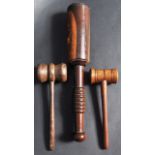 19TH CENTURY TURNED WOODEN TRUNCHEON AND GAVELS