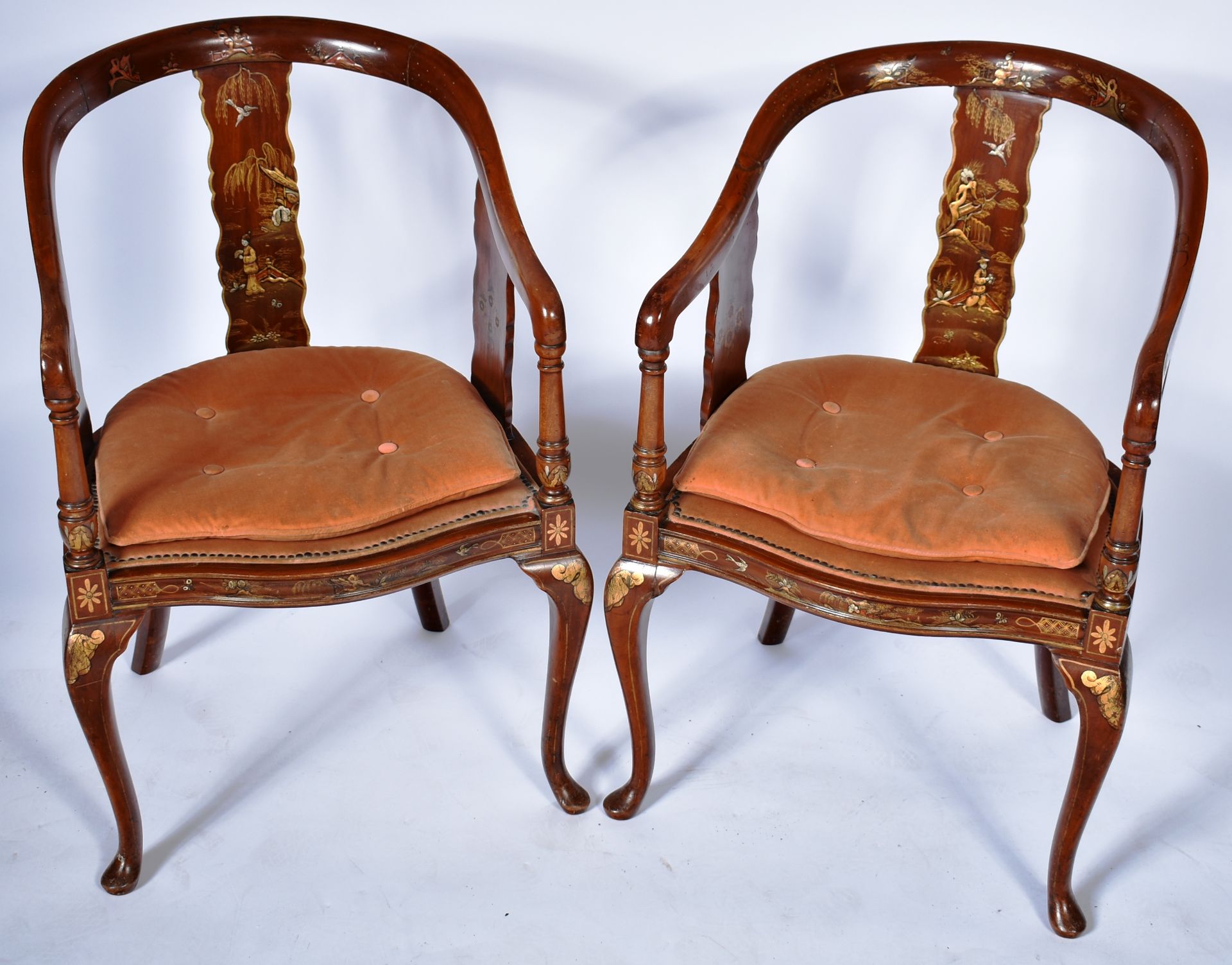 MATCHING PAIR OF 19TH CENTURY CHINOISERIE ARMCHAIRS - Image 2 of 8