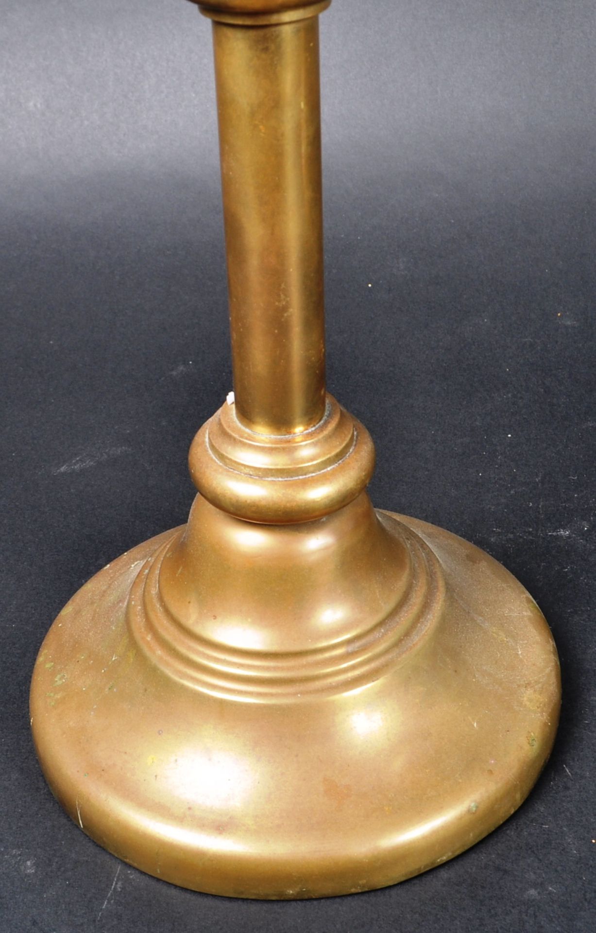 PAIR OF 19TH CENTURY GOTHIC BRASS TRIPLE CANDLESTICKS - Image 4 of 8