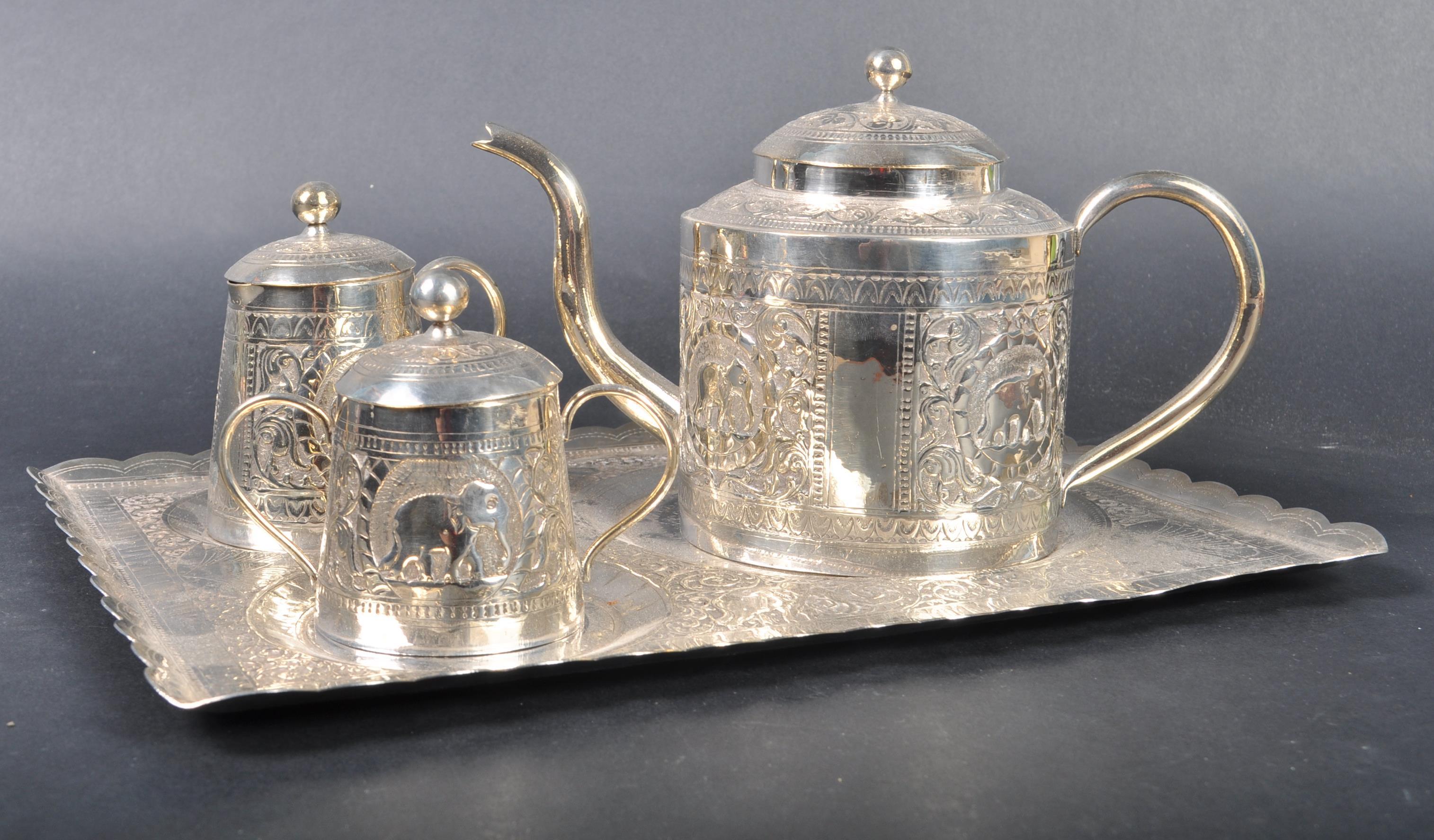 19TH CENTURY ANGLO INDIAN SILVER TEA SET ON TRAY - Image 3 of 12