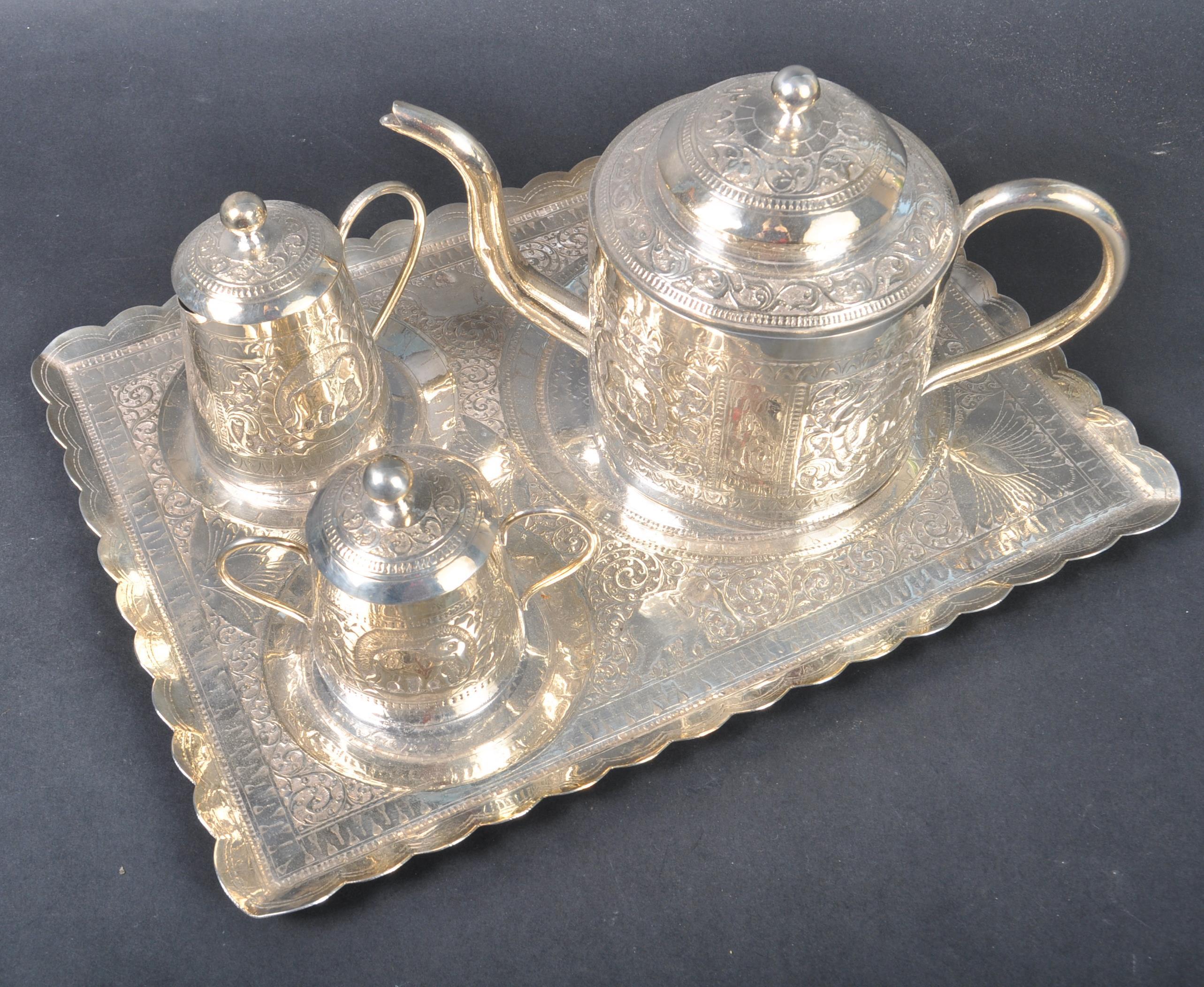 19TH CENTURY ANGLO INDIAN SILVER TEA SET ON TRAY - Image 2 of 12