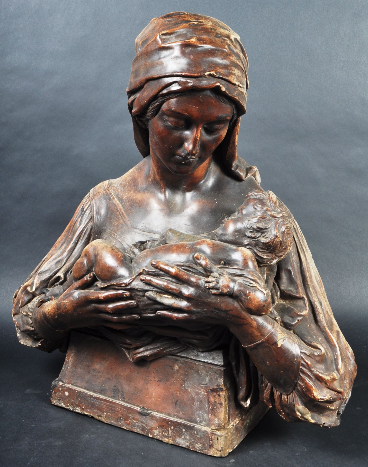 19TH CENTURY PLASTER BUST OF MADONNA & CHILD