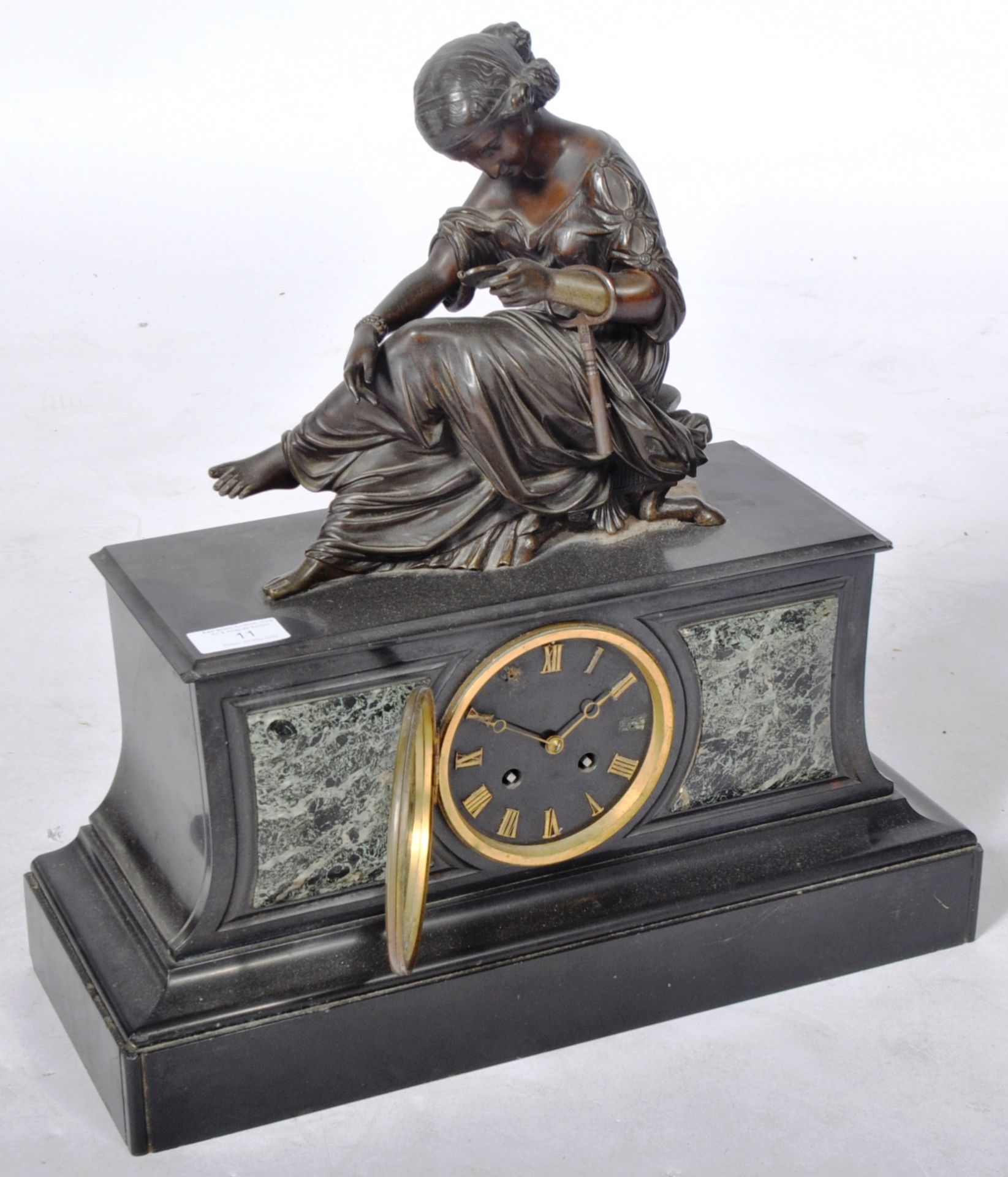 19TH CENTURY FRENCH BRONZE & MARBLE CLOCK - Image 5 of 8