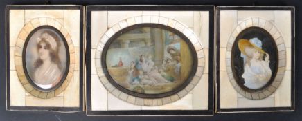 COLLECTION OF THREE WATERCOLOUR ON IVORY MINIATURES