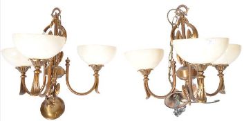 PAIR OF 20TH MARBLE AND BRONZE CEILING LIGHTS