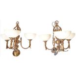 PAIR OF 20TH MARBLE AND BRONZE CEILING LIGHTS