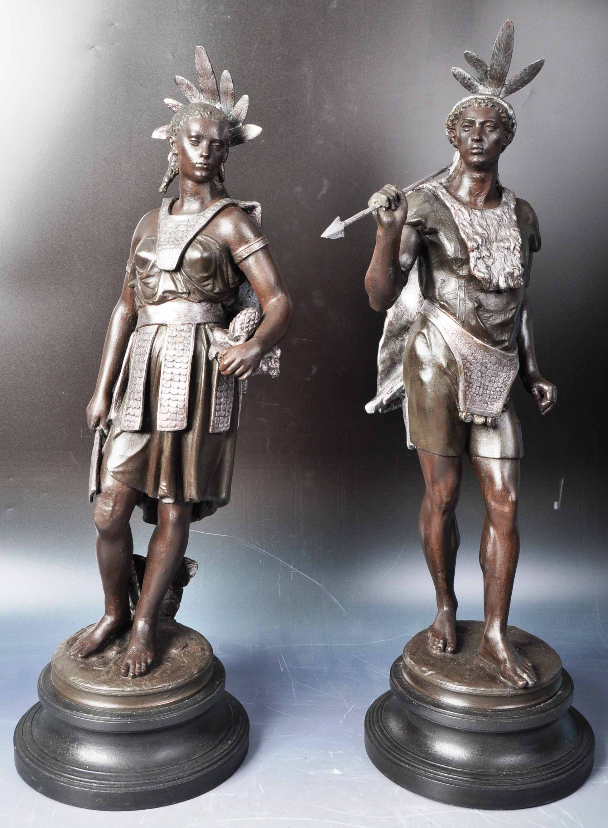 PAIR OF LATE 19TH CENTURY BRONZED SPELTER NATIVE AMERICAN FIGURES - Image 2 of 16