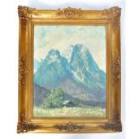 EARLY 20TH CENTURY SWISS ALPINE OIL PAINTING