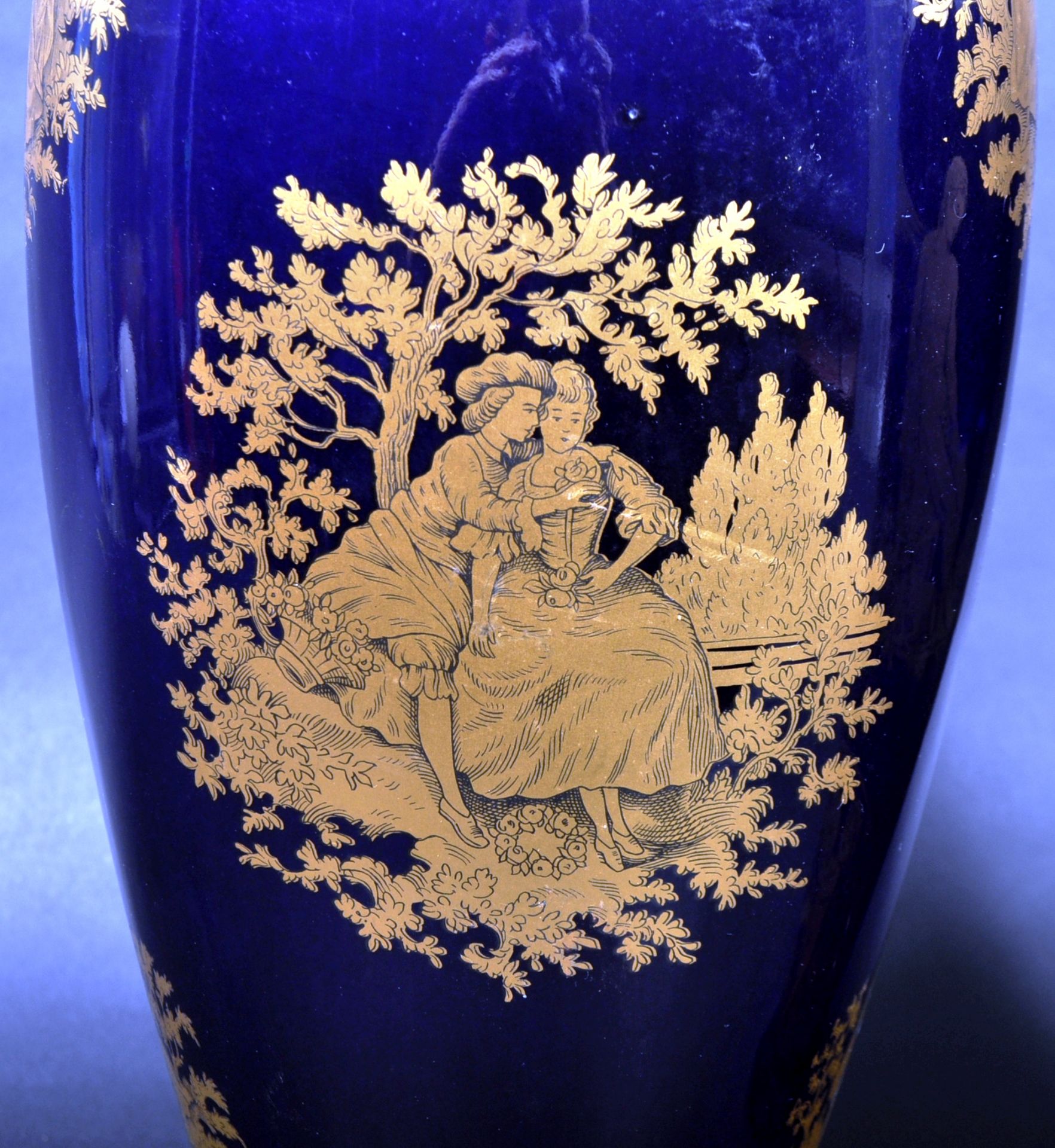 PAIR OF GERMAN PORCELAIN COBALT & GILT VASES - Image 4 of 10