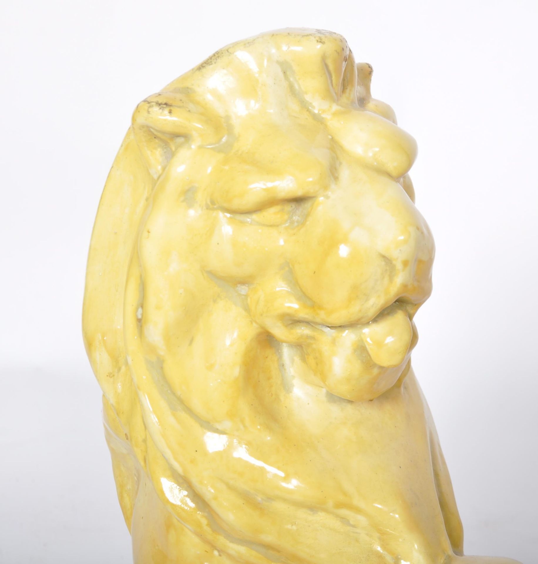 20TH CENTURY MATCHING PAIR OF POTTERY GARDEN LION FIGURES - Image 2 of 7