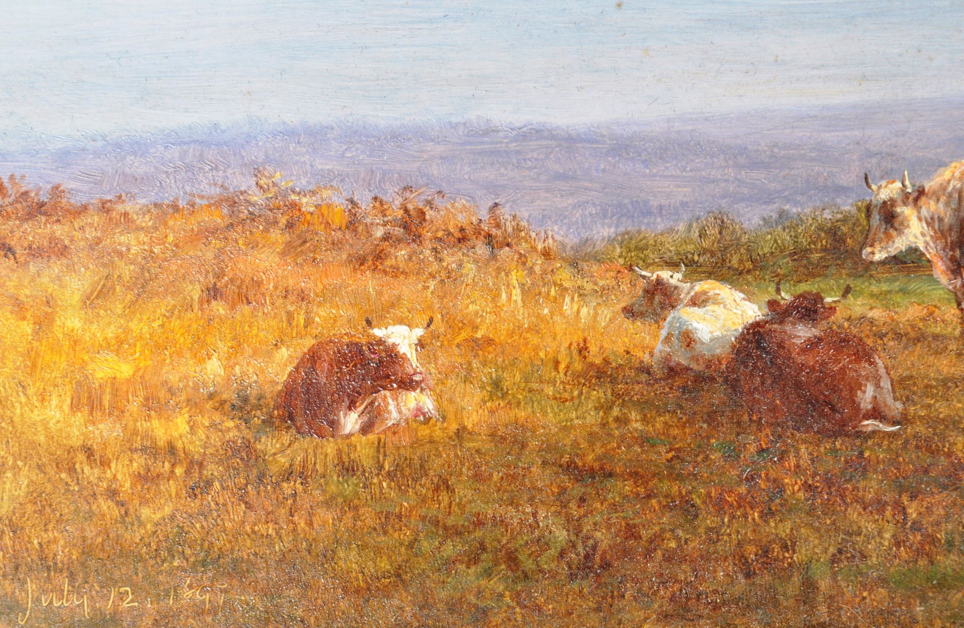 19TH CENTURY HIGHLAND CATTLE OIL ON BOARD PAINTING - Image 5 of 7