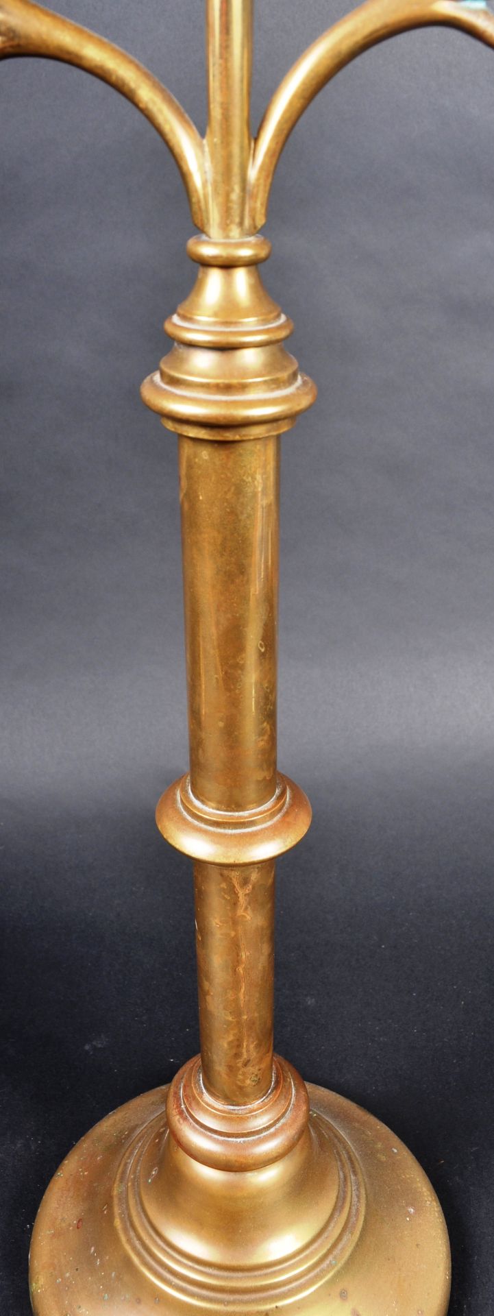 PAIR OF 19TH CENTURY GOTHIC BRASS TRIPLE CANDLESTICKS - Image 6 of 8