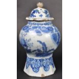 18TH CENTURY ENGLISH DELFT CHINESE PATTERN VASE & COVER