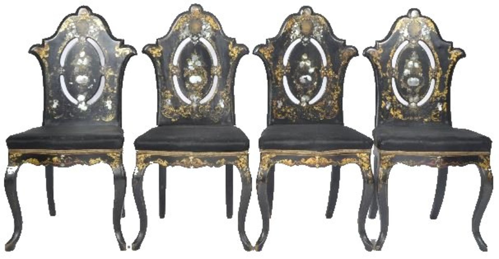 MATCHING SET OF FOUR 19TH CENTURY CHINOISERIE DINING CHAIRS