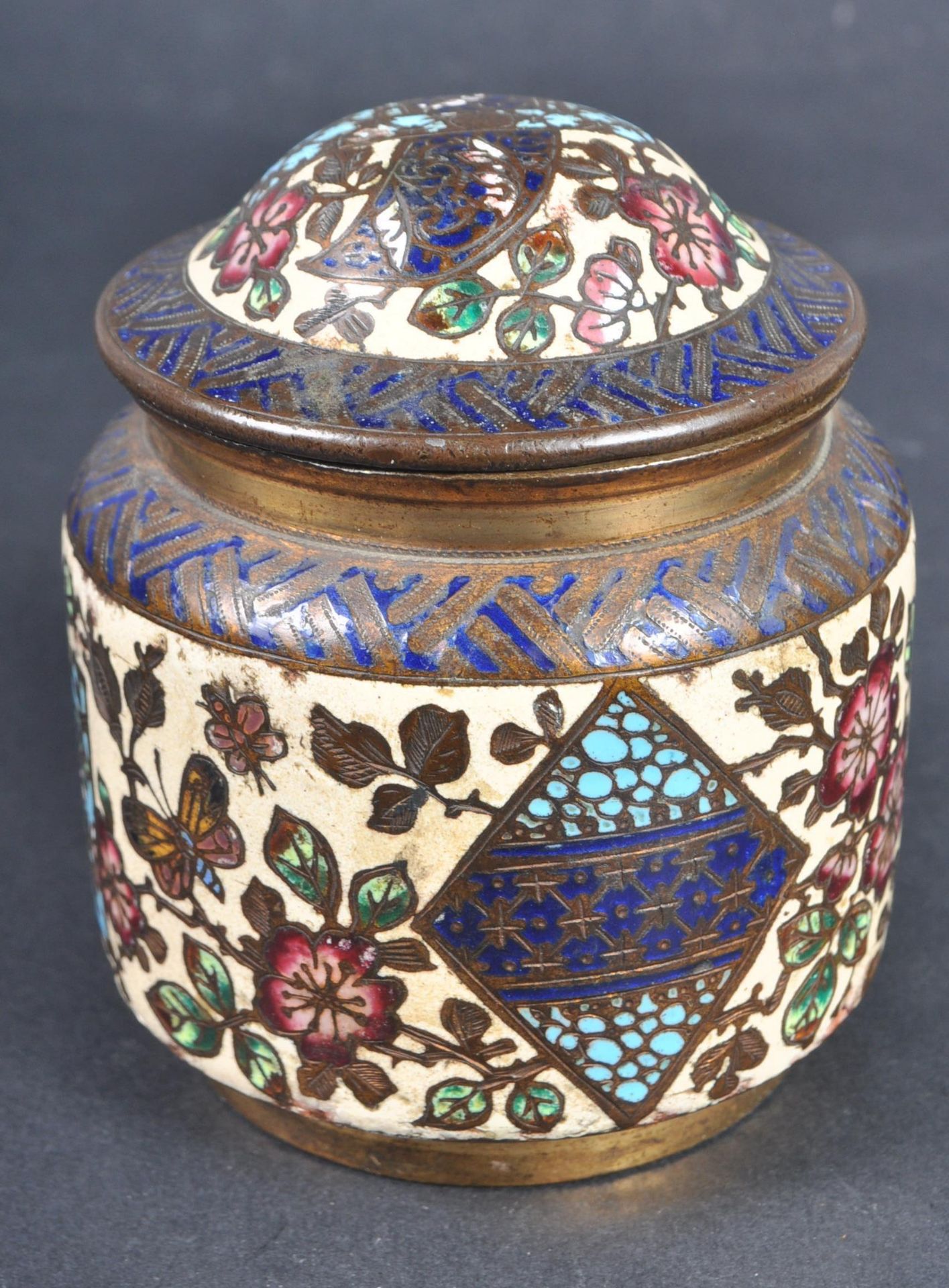 19TH CENTURY AESTHETIC MOVEMENT CHAMPLEVE ENAMEL CADDY - Image 4 of 6