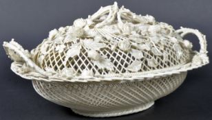 FIRST PERIOD BELLEEK PORCELAIN BASKET & COVER