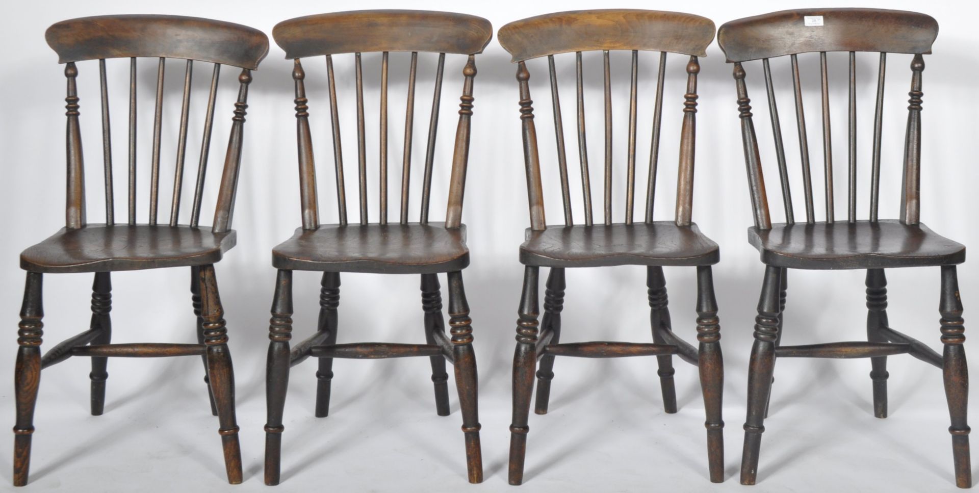 SET OF FOUR 19TH CENTURY BEECH & ELM FARMHOUSE DINING CHAIRS