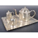 19TH CENTURY ANGLO INDIAN SILVER TEA SET ON TRAY