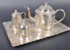 19TH CENTURY ANGLO INDIAN SILVER TEA SET ON TRAY