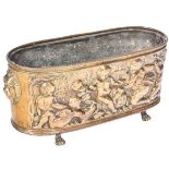 18TH CENTURY DUTCH REPOUSSE DECORATED BRASS WINE COOLER