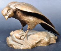 BRONZE STATUE FIGURE OF A FALCON STOOD UPON HIS PREY