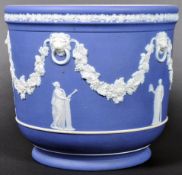 19TH CENTURY WEDGWOOD COBALT BLUE JASPERWARE JARDINIERE