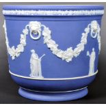 19TH CENTURY WEDGWOOD COBALT BLUE JASPERWARE JARDINIERE