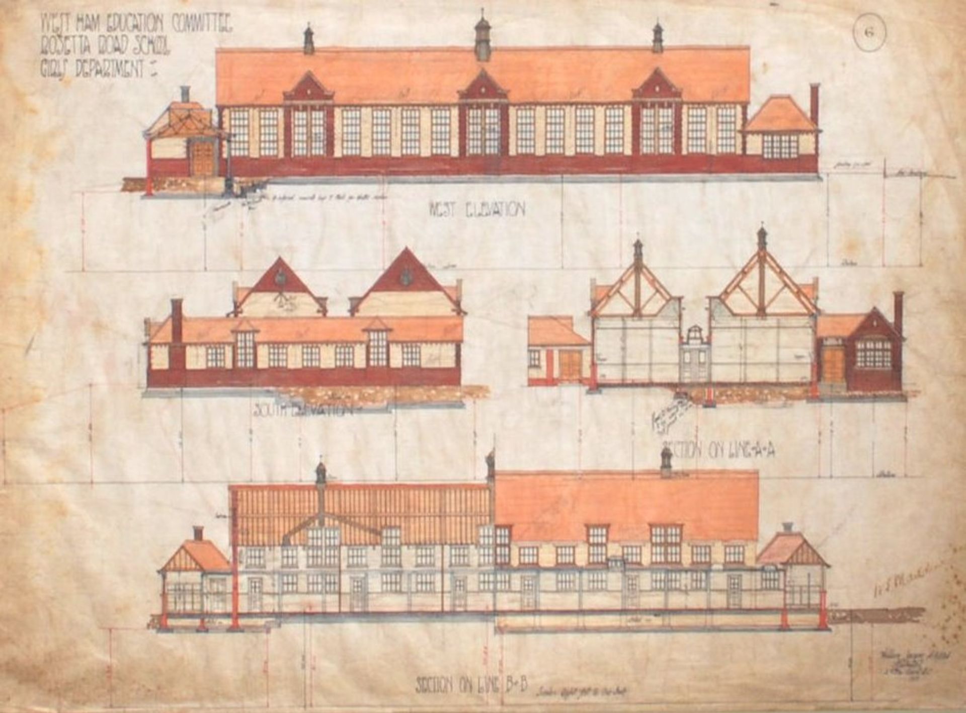 TWO EDWARDIAN ROSETTA ROAD SCHOOL BUILDING PLANS - Bild 3 aus 15