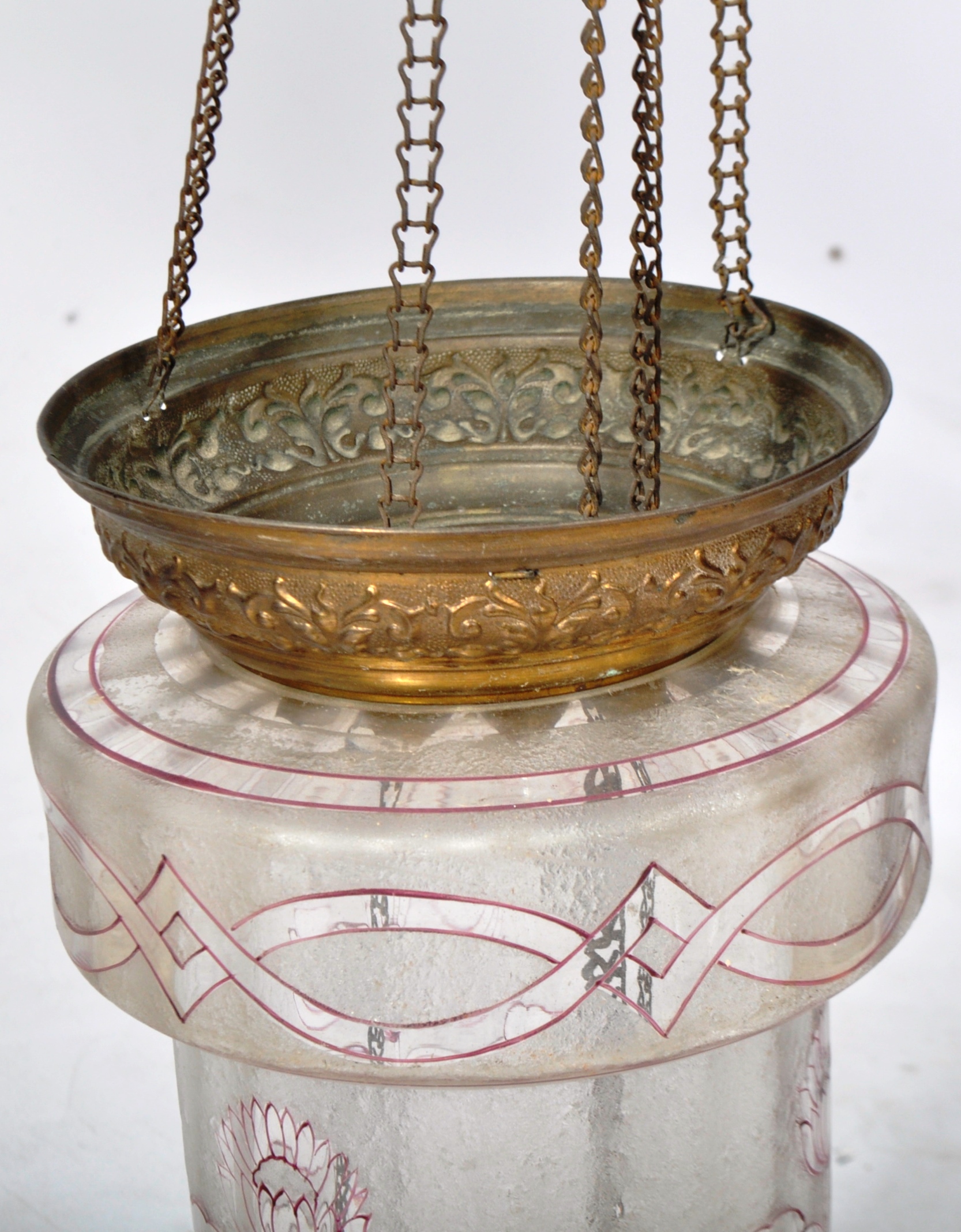 19TH CENTURY GLASS AND GILT METAL HANGING LANTERN - Image 3 of 4