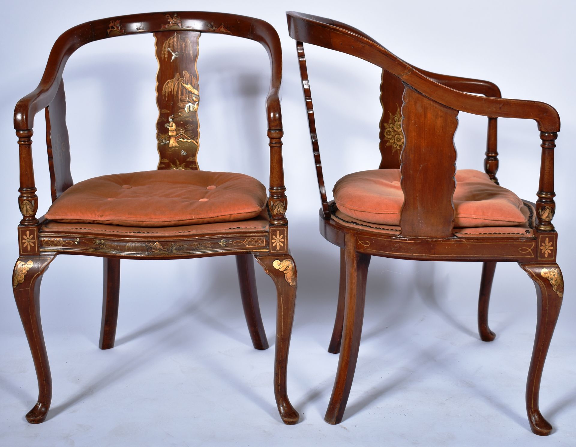 MATCHING PAIR OF 19TH CENTURY CHINOISERIE ARMCHAIRS - Image 5 of 8