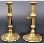 PAIR OF 19TH CENTURY BRASS PETAL BASE CANDLESTICKS