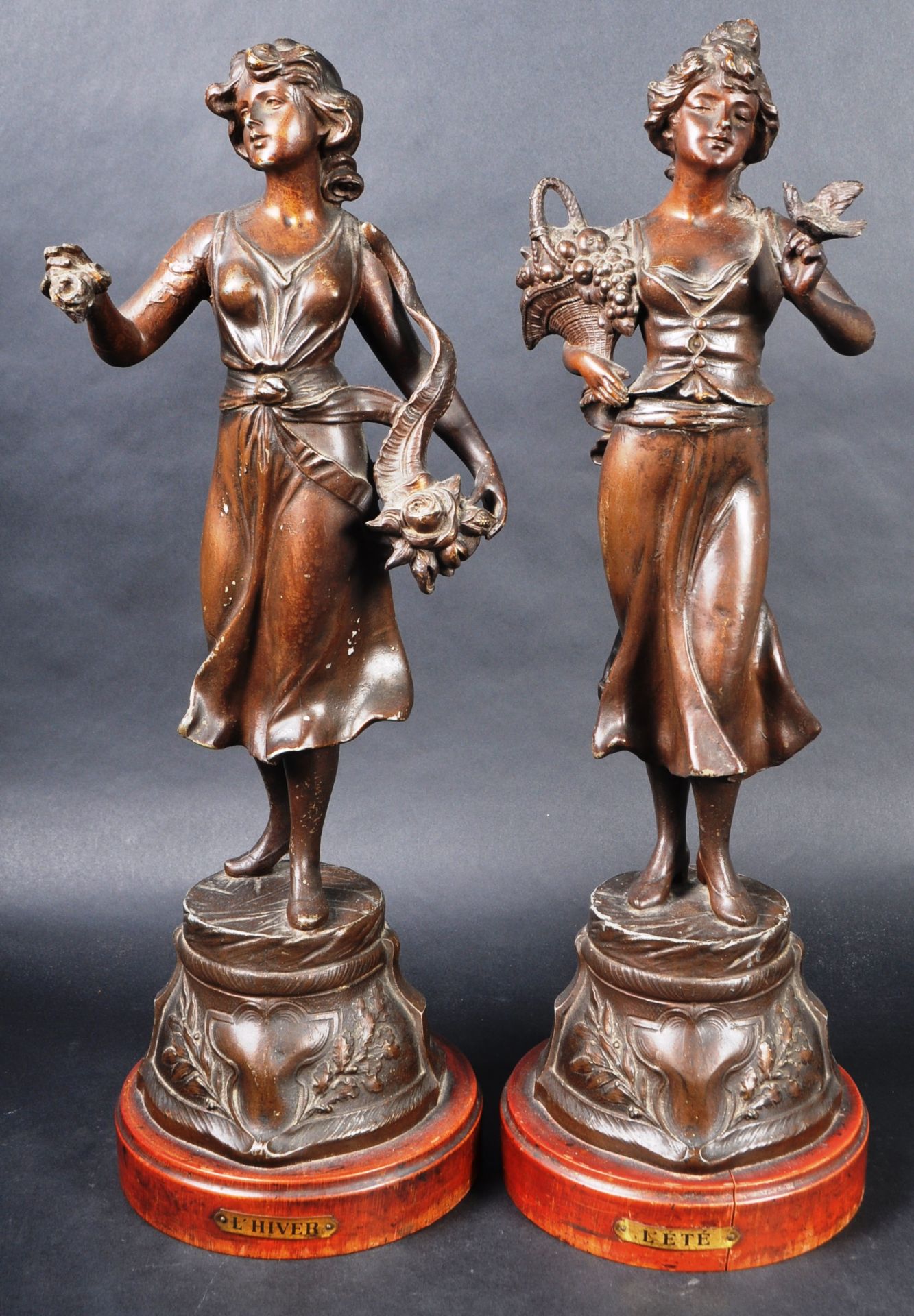 PAIR OF FRENCH SPELTER FIGURES OF CLASSICAL LADIES