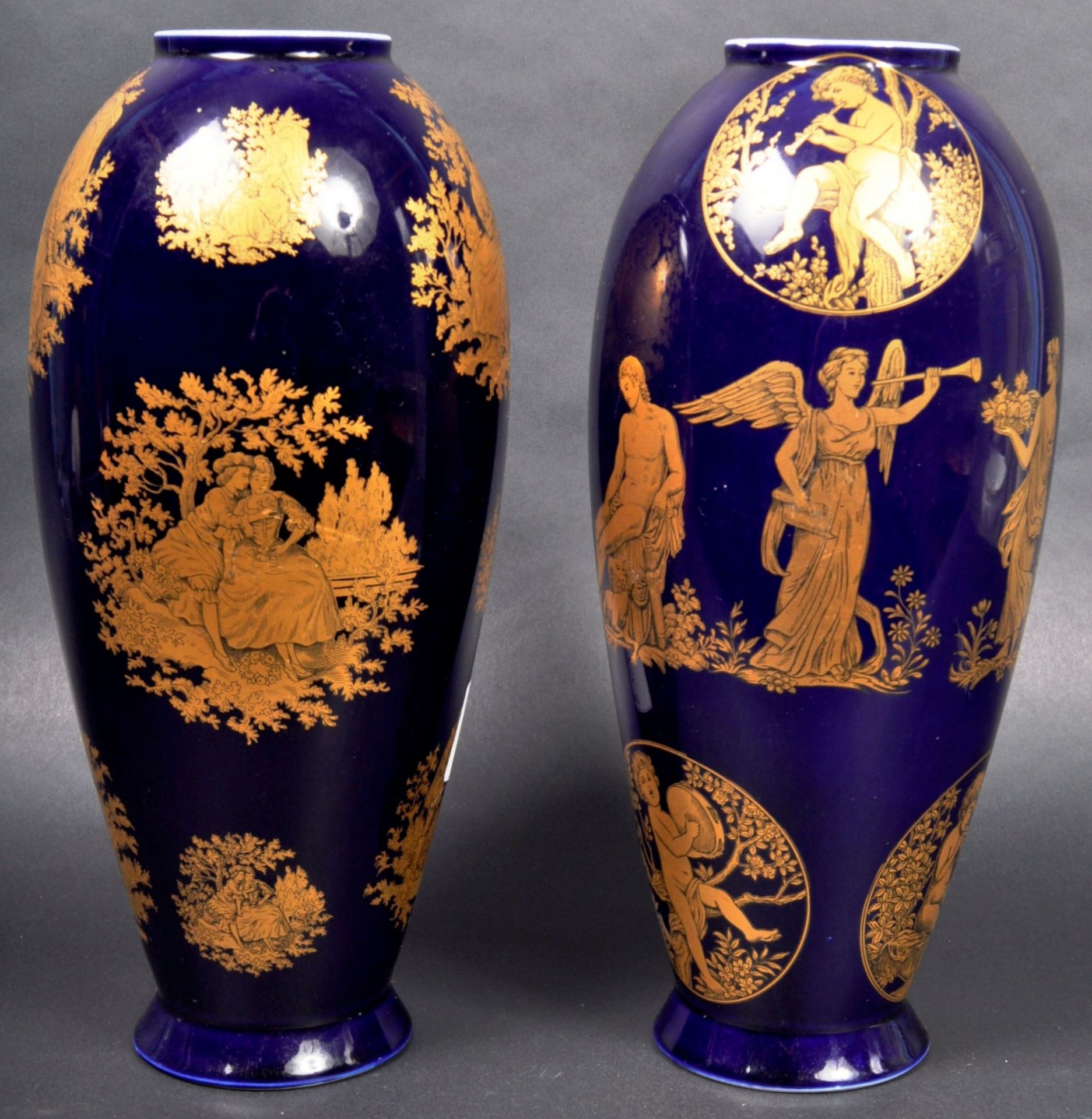 PAIR OF GERMAN PORCELAIN COBALT & GILT VASES