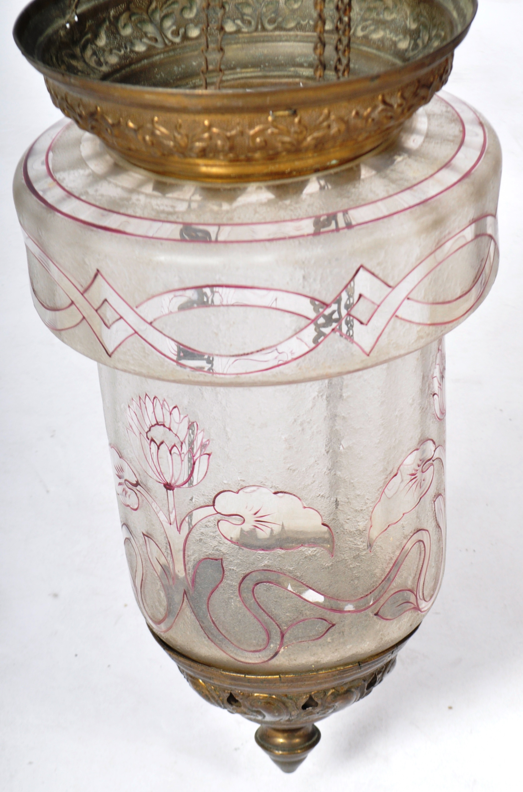 19TH CENTURY GLASS AND GILT METAL HANGING LANTERN - Image 4 of 4