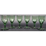 MATCHING SET OF SIX VICTORIAN GREEN GLASS WINE GLASSES