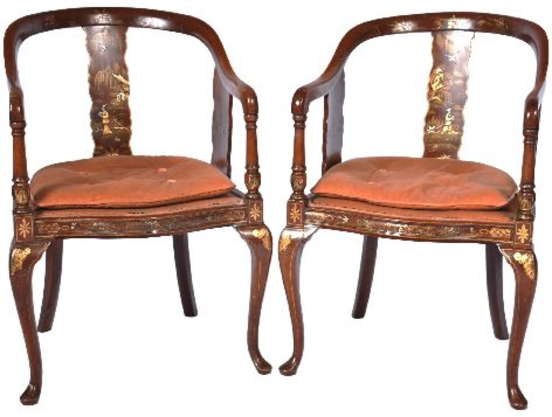 MATCHING PAIR OF 19TH CENTURY CHINOISERIE ARMCHAIRS