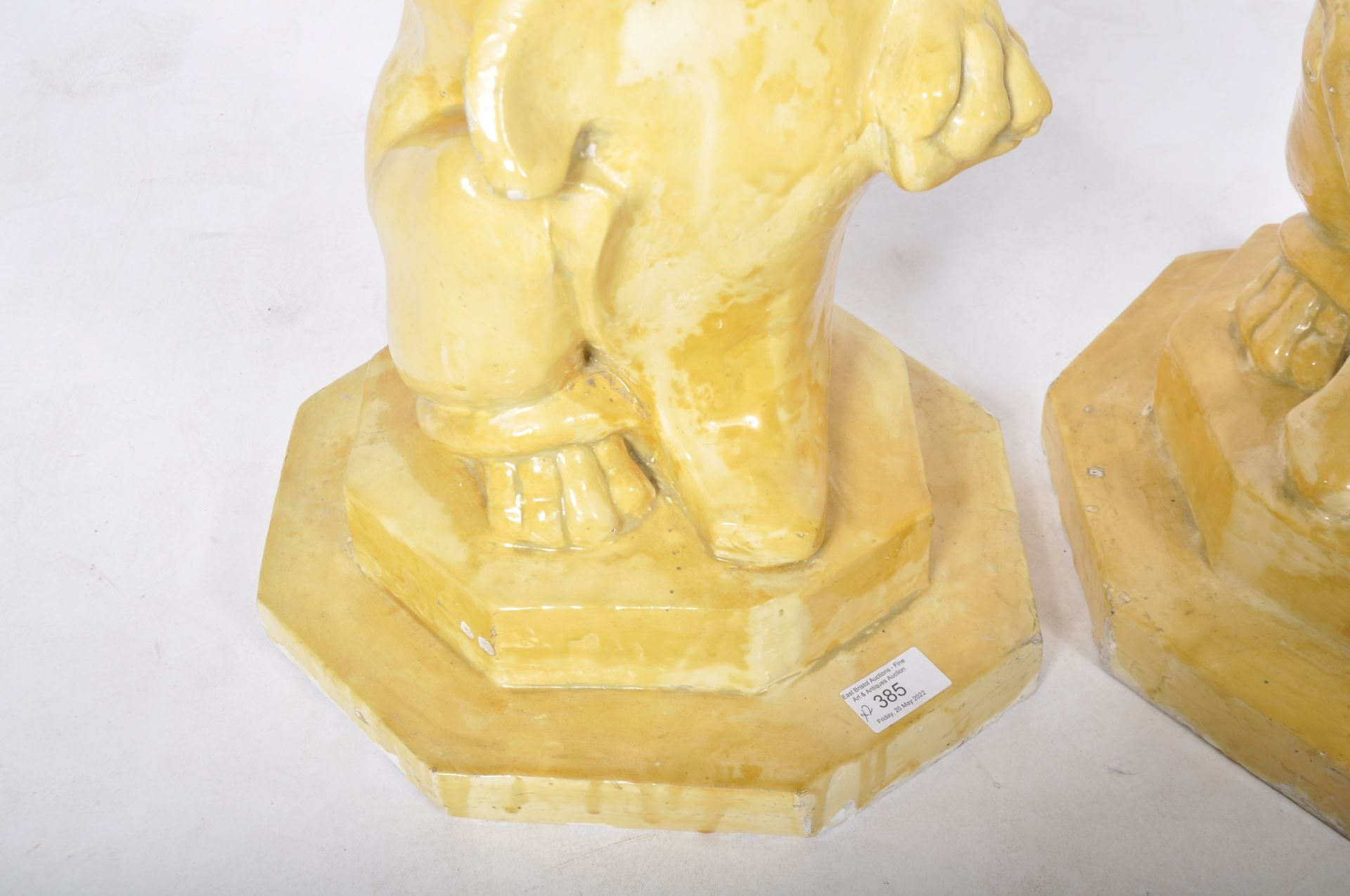 20TH CENTURY MATCHING PAIR OF POTTERY GARDEN LION FIGURES - Image 4 of 7