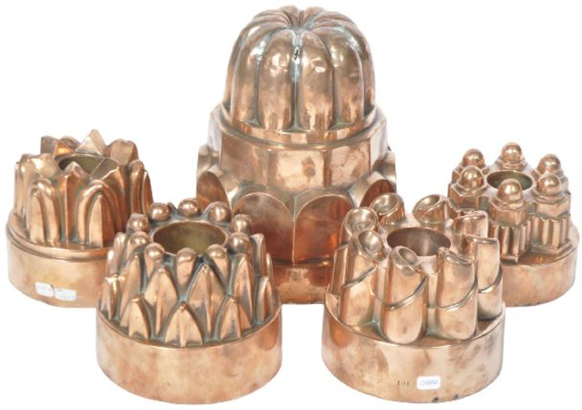 COLLECTION OF LARGE VICTORIAN COPPER JELLY MOULDS