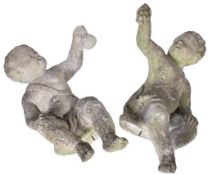 PAIR OF EARLY 20TH CENTURY COMPOSITE STONE CHERUBS