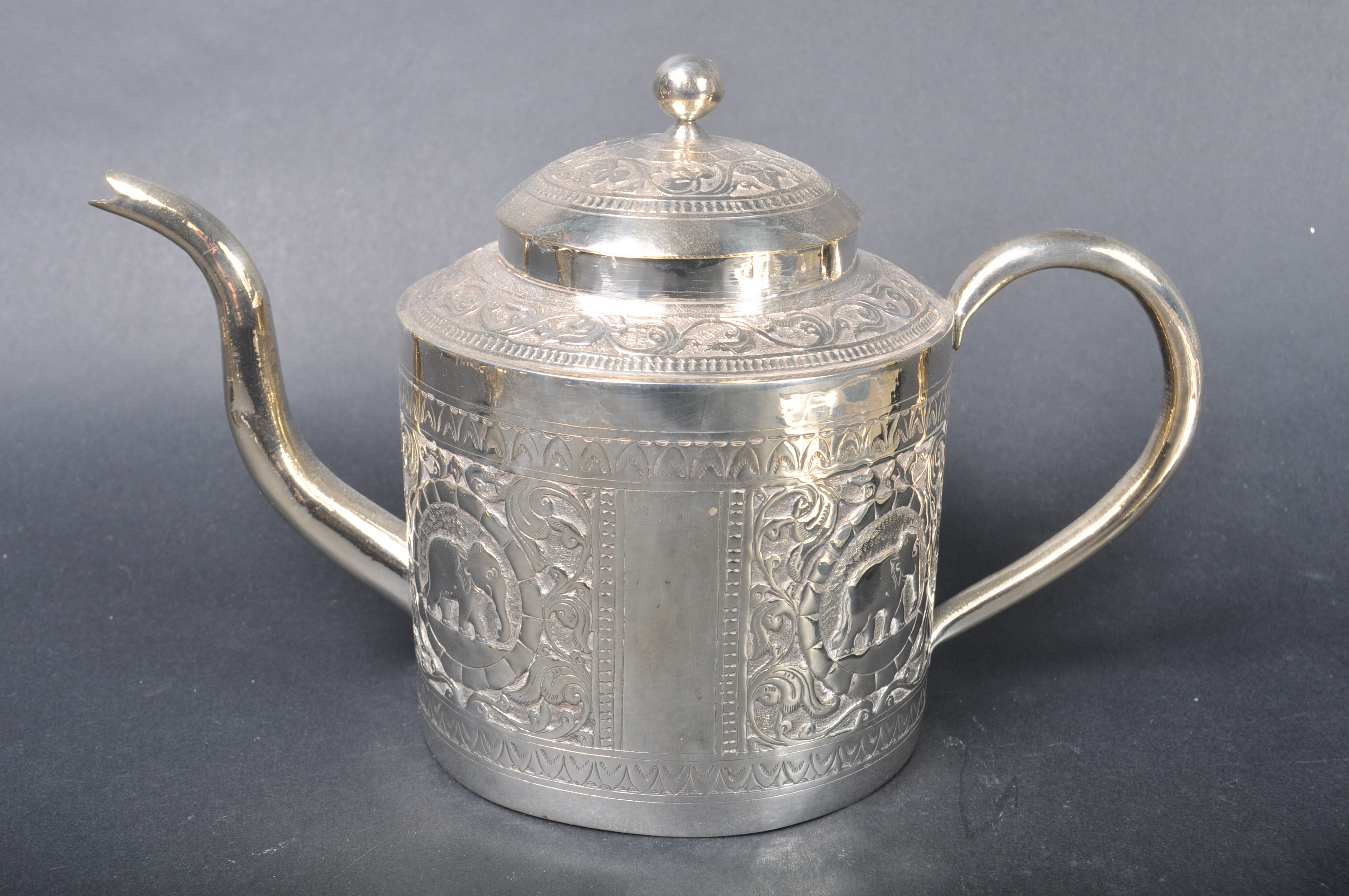 19TH CENTURY ANGLO INDIAN SILVER TEA SET ON TRAY - Image 8 of 12